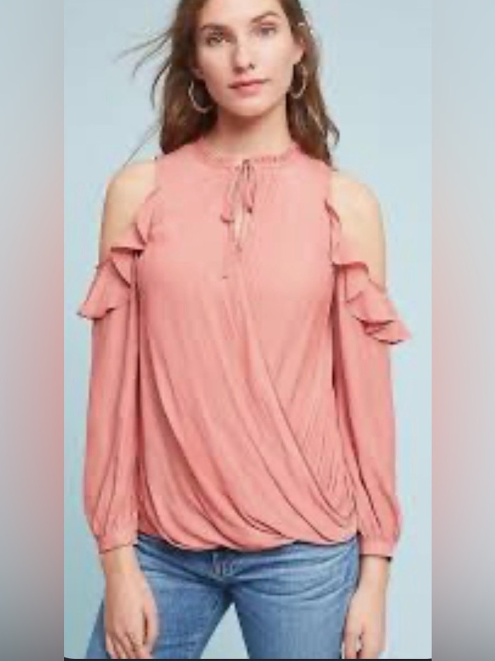 Maeve Coral Pink Ruffled Wrap-Style Sleeveless Blouse